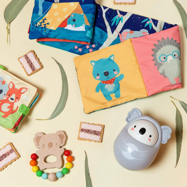 Baby and Toddler toys - Roly Poly Koala, Koala Silicone Teether, Pram Book and Cloth book childrens gift by Tiger Tribe